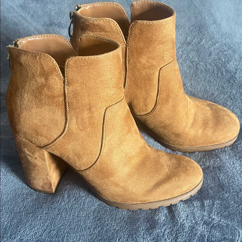Bershka Camel Suede Ankle Booties